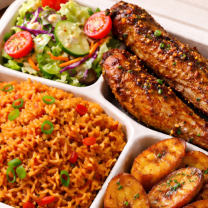 Jollof Rice Combo (Chicken, Plantain & Salad)